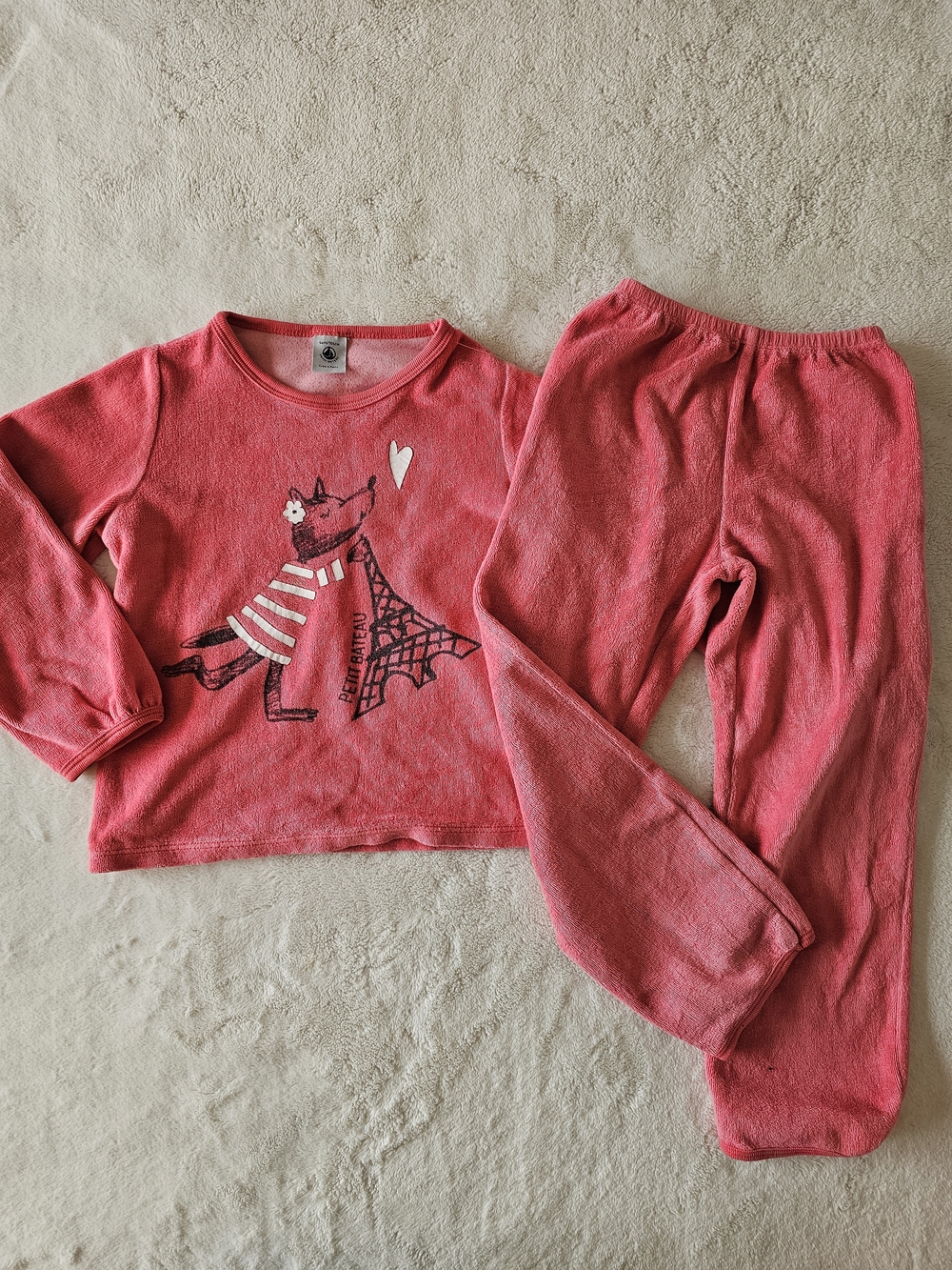 Petit Bateau Coral Pink Fox Pajama Lounge Set Size 4 Girl